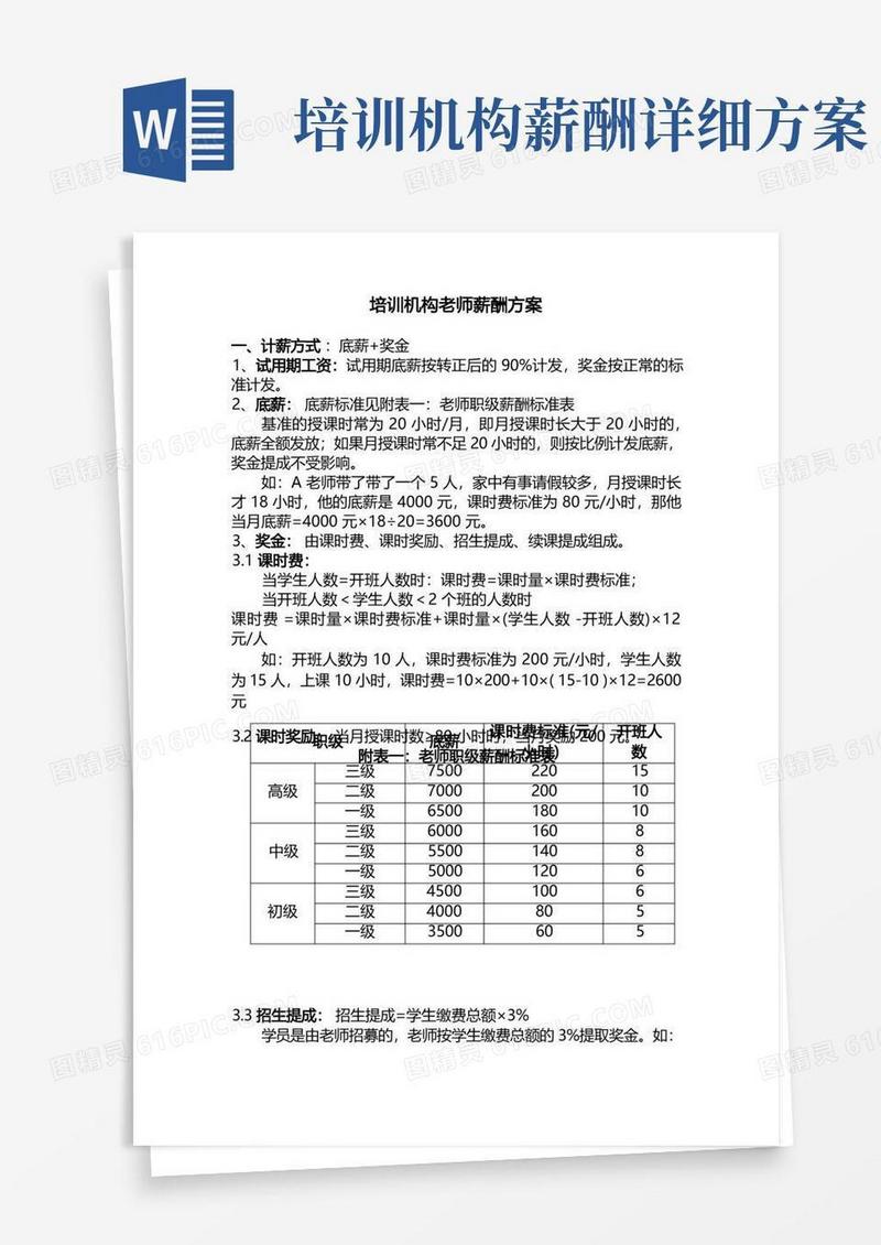 培训机构老师薪酬方案