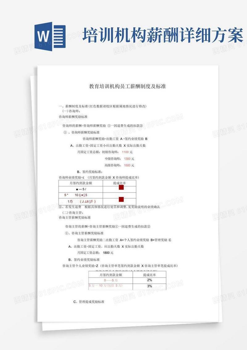 教育培训机构各岗位薪酬体系标准