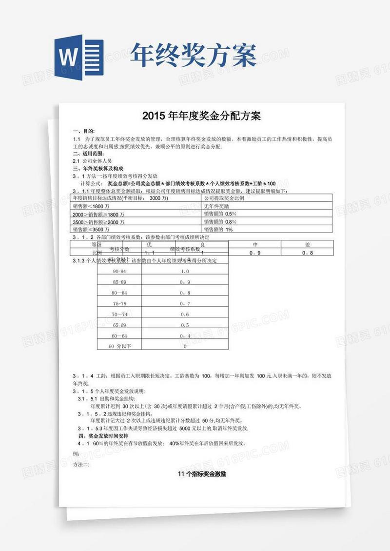 年终奖金发放方案