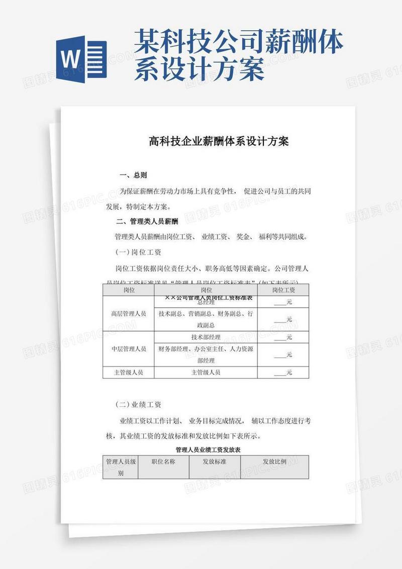 高科技企业薪酬体系设计方案