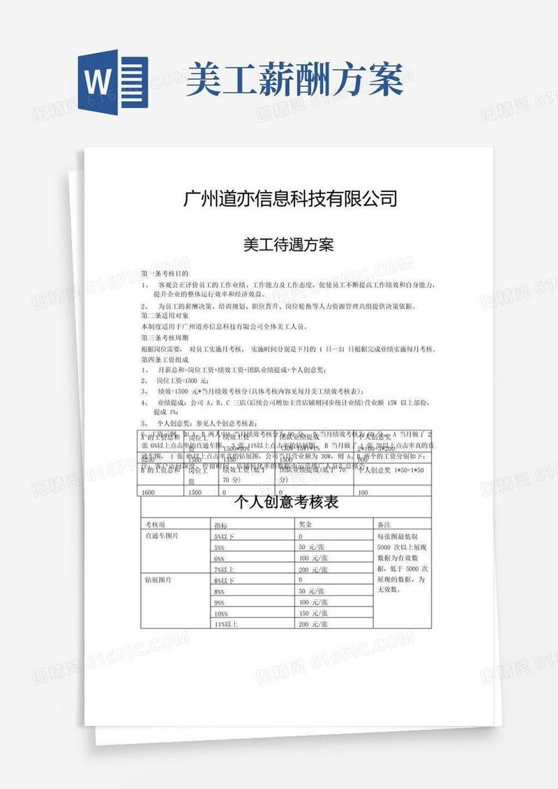 淘宝美工待遇方案及绩效考核标准