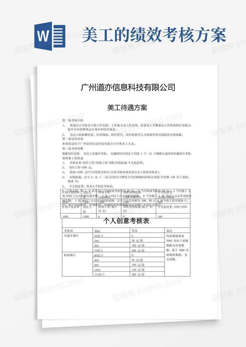 淘宝美工待遇方案及绩效考核标准