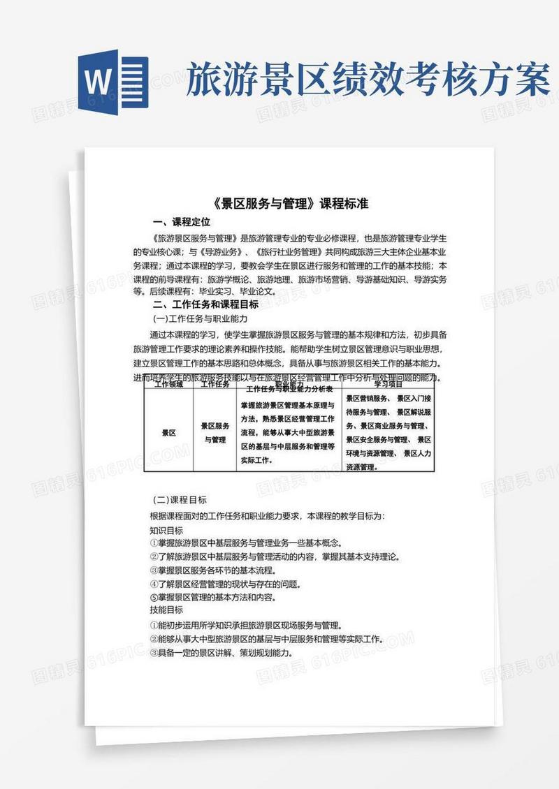 景区服务与管理课程标准-