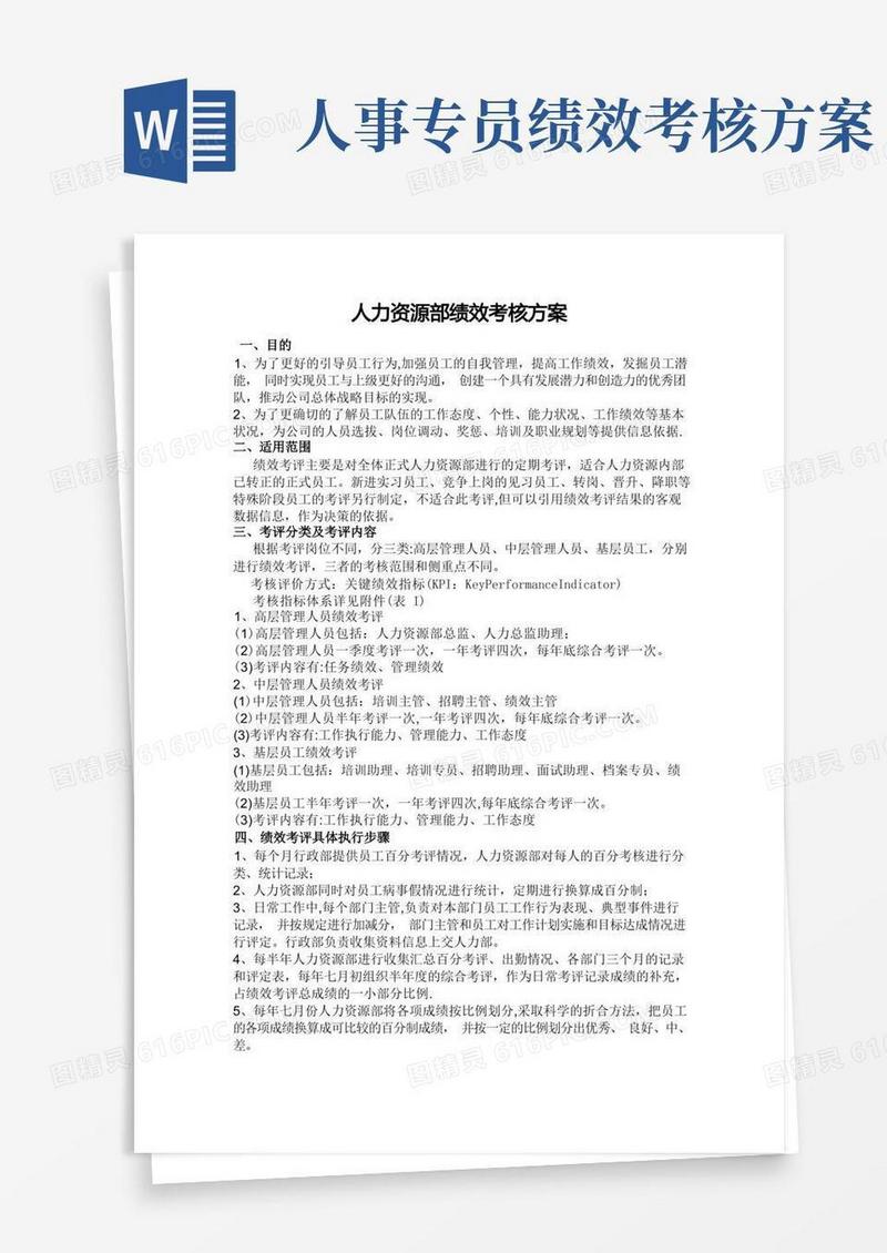 非常全面的人力资源部绩效考核方案