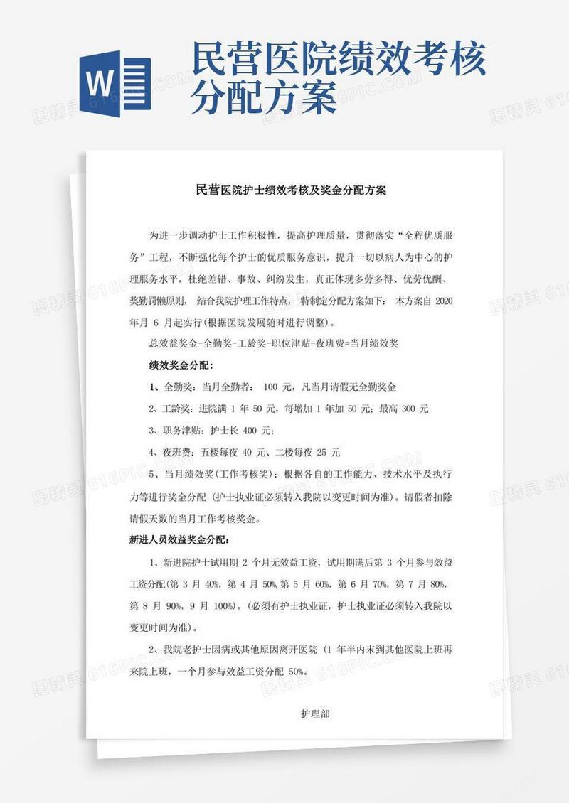 护士绩效考核及奖金分配方案