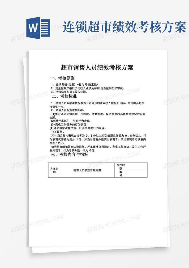 超市销售人员绩效考核方案