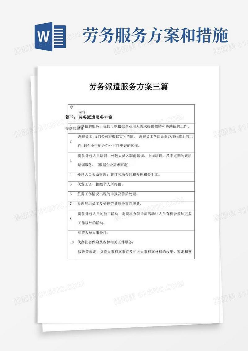 劳务派遣服务方案三篇