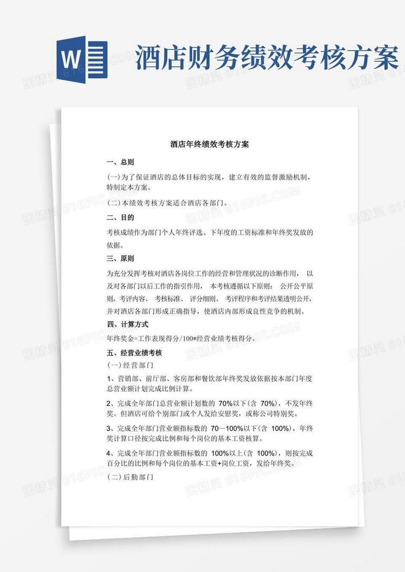 酒店年终绩效考核方案