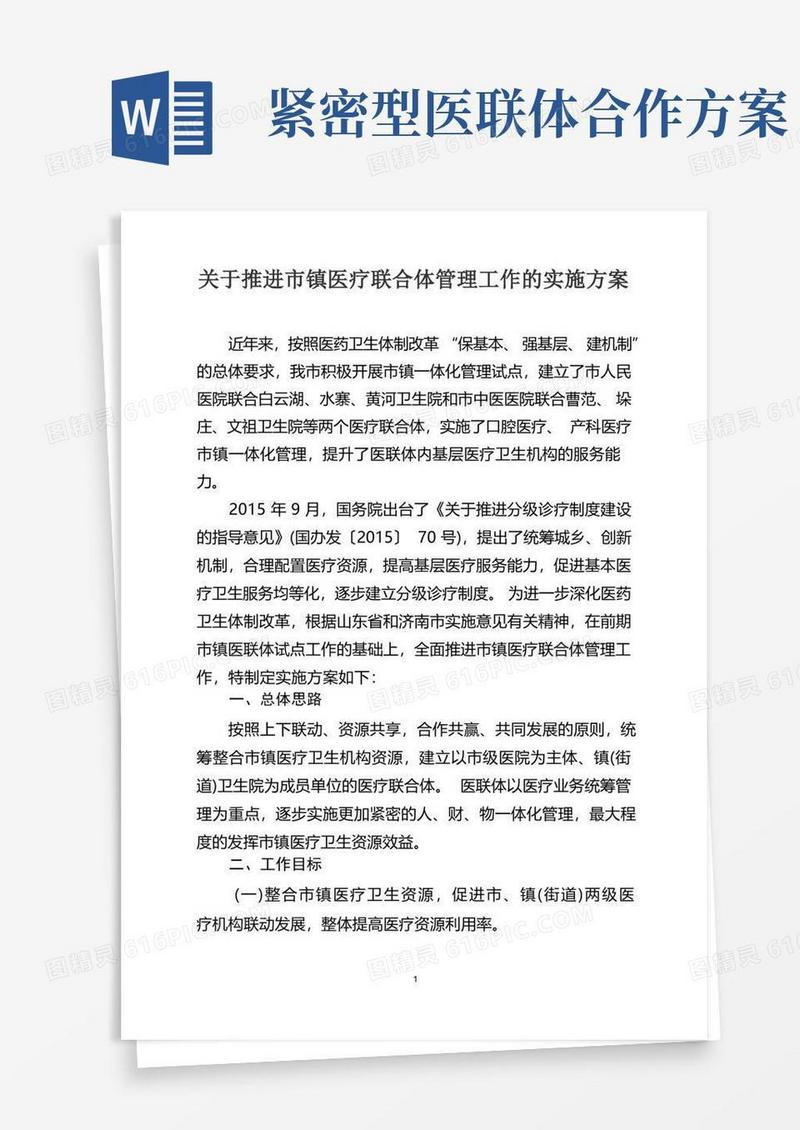 医联体工作实施方案