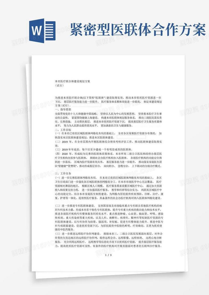 本市医疗联合体建设规划方案