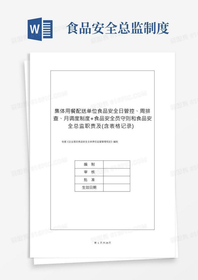 集体用餐配送单位食品安全日管控、周排查、月调度制度+食品安全员守则和食品安全总监职责及(含表格记录)