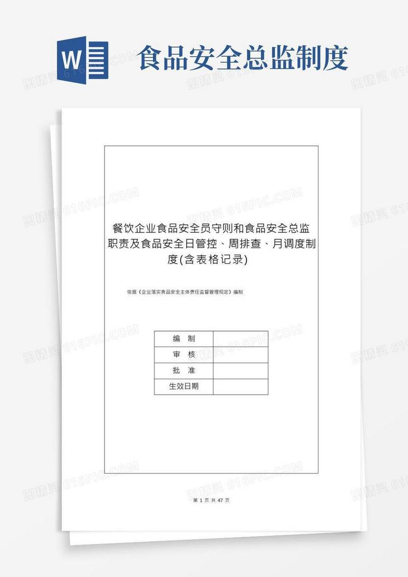 餐饮企业食品安全员守则和食品安全总监职责及食品安全日管控、周排查、月调度制度(含表格记录)