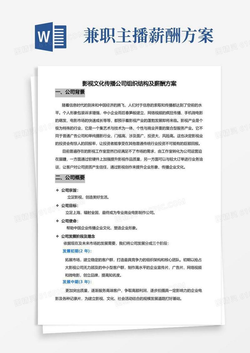 影视文化传播公司组织结构及薪酬方案