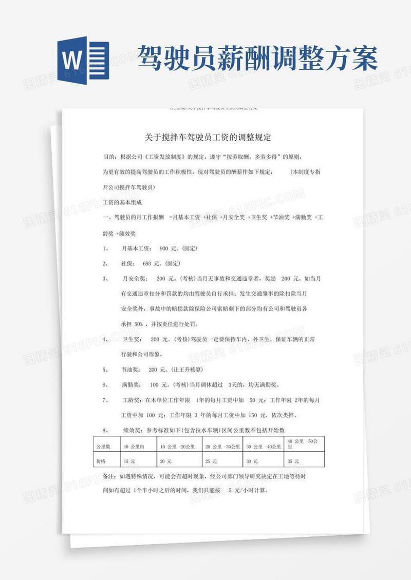 (完整版)关于搅拌车驾驶员工资的调整方案