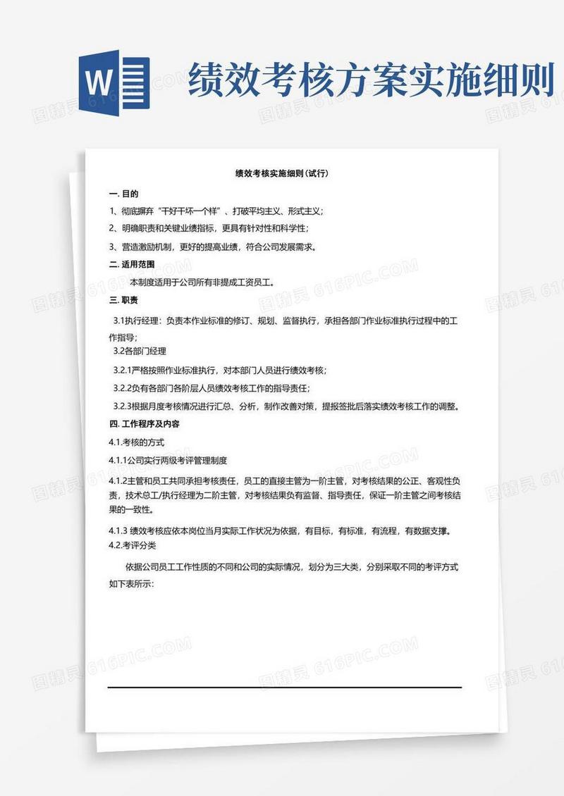 绩效考核实施细则试行