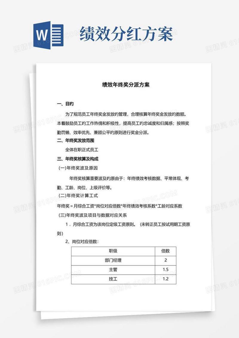 绩效年终奖分配方案