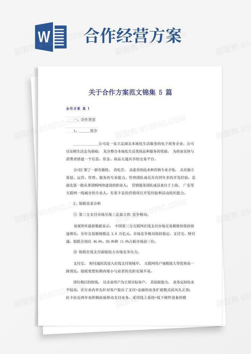 关于合作方案范文锦集5篇