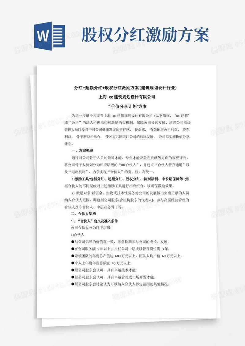 分红+超额分红+股权分红激励方案(建筑规划设计行业)