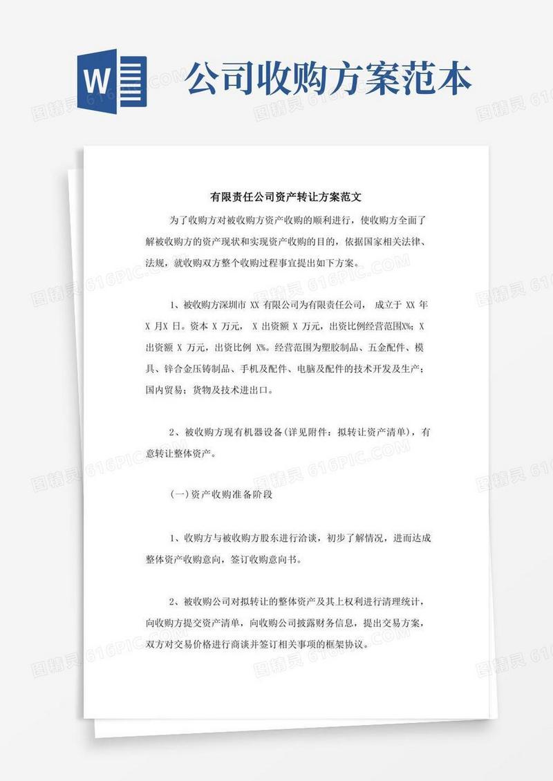 有限责任公司资产转让方案范文