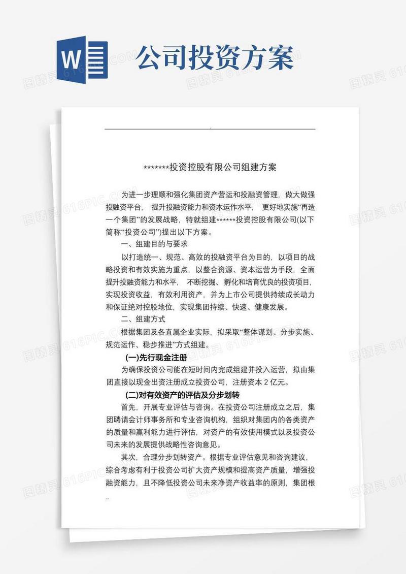 投资公司组建及方案