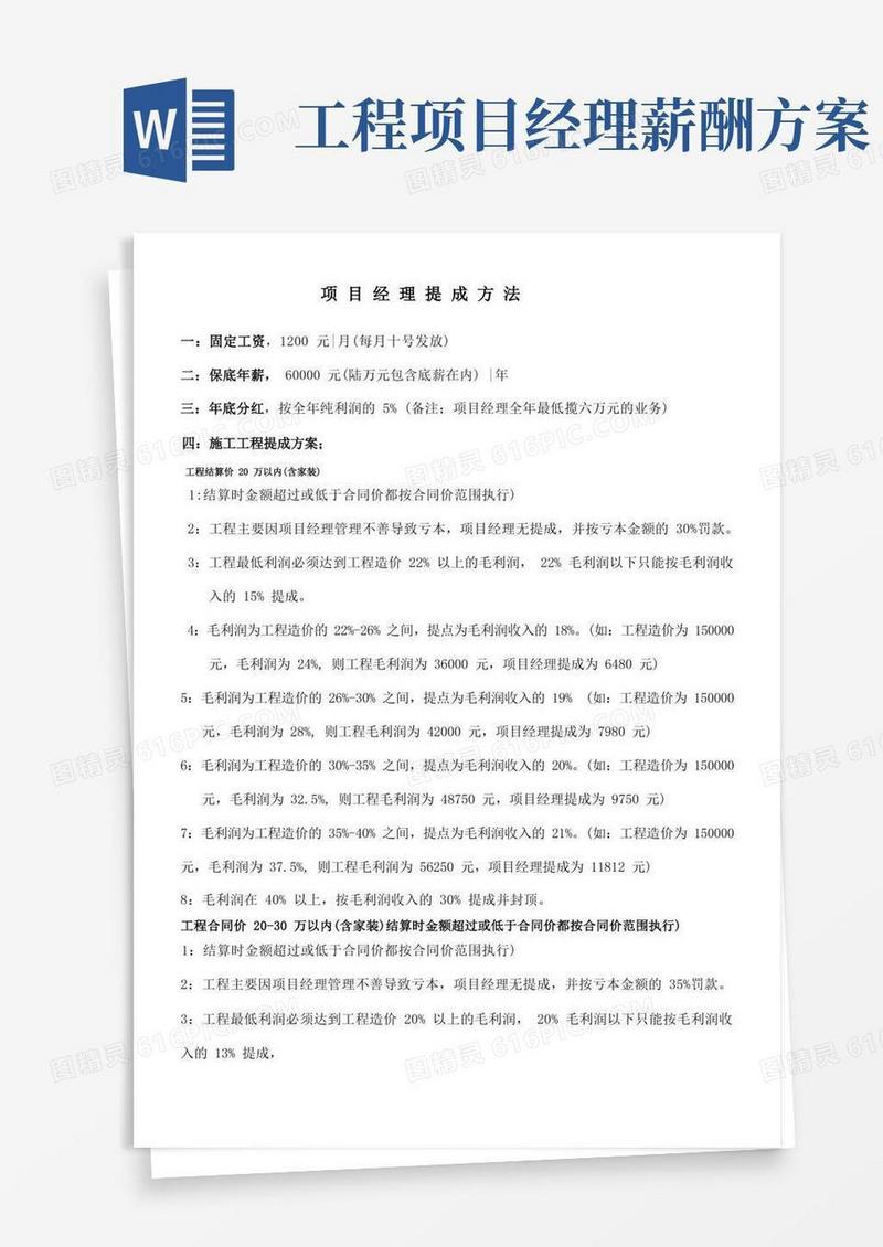 项目经理提成方法