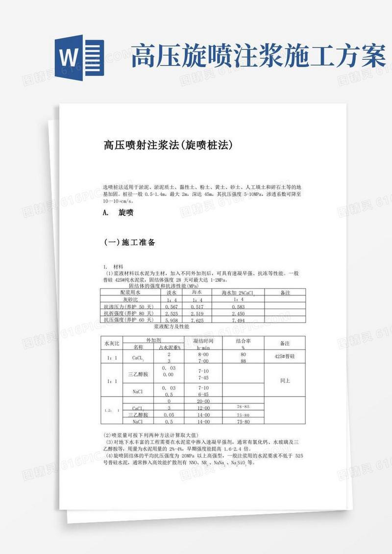 高压喷射注浆法(旋喷桩法)施工工艺标准
