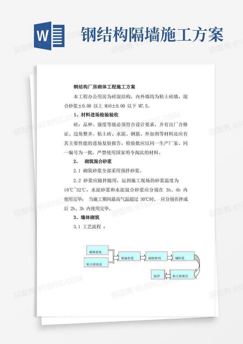 钢结构厂房砌体工程施工方案