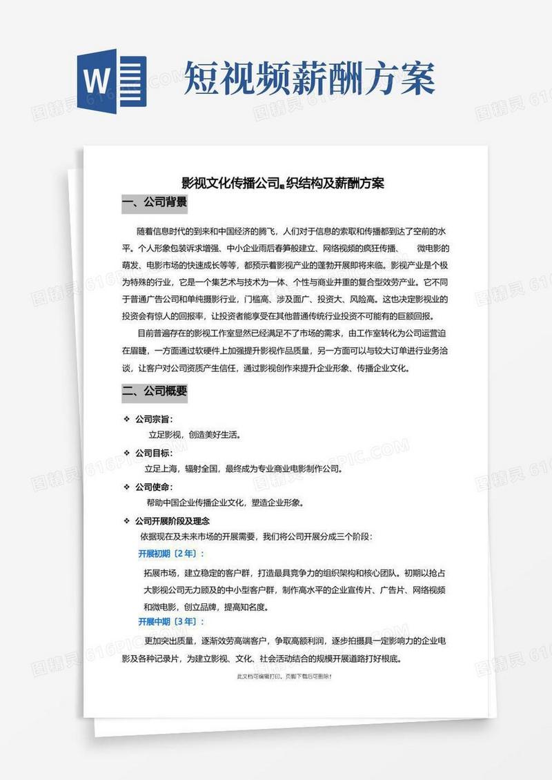 影视文化传播公司组织结构及薪酬方案