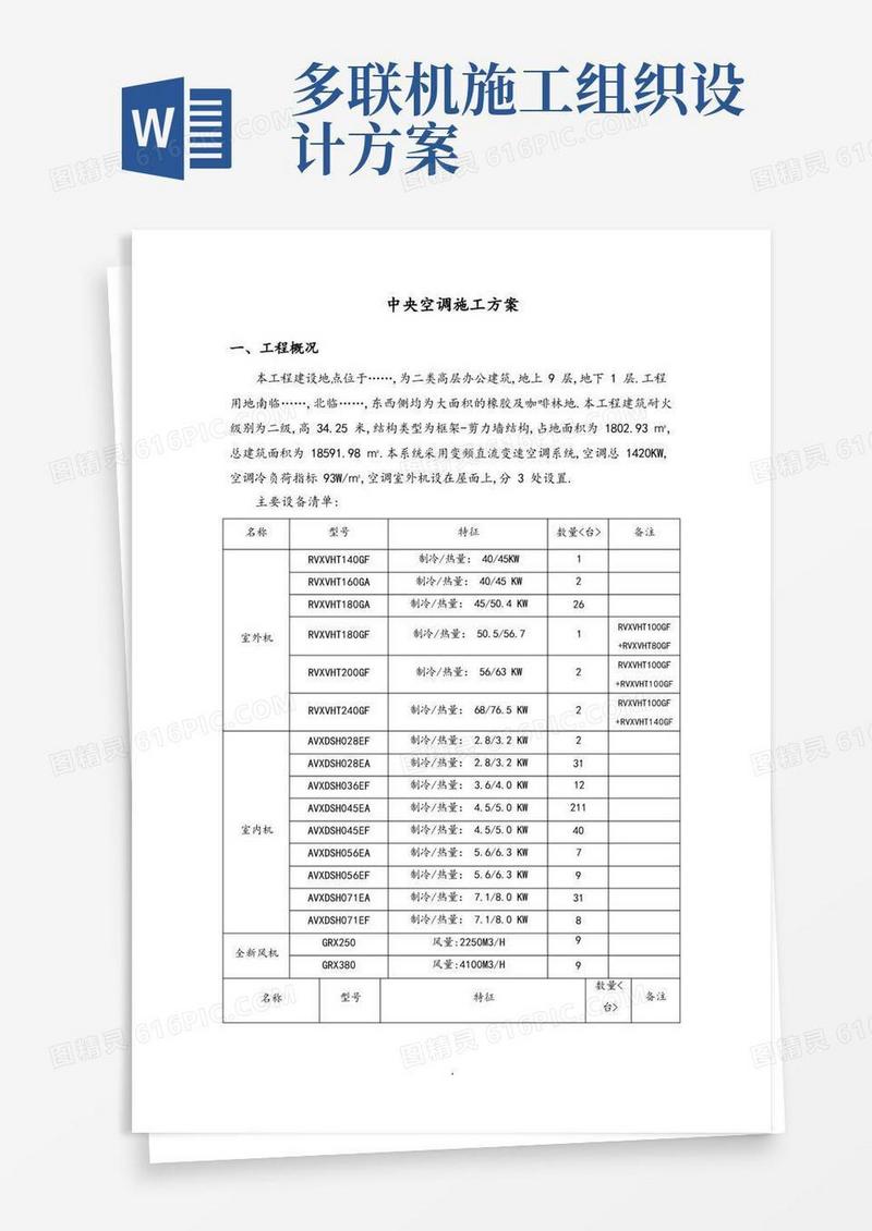 中央空调[多联机]施工组织方案