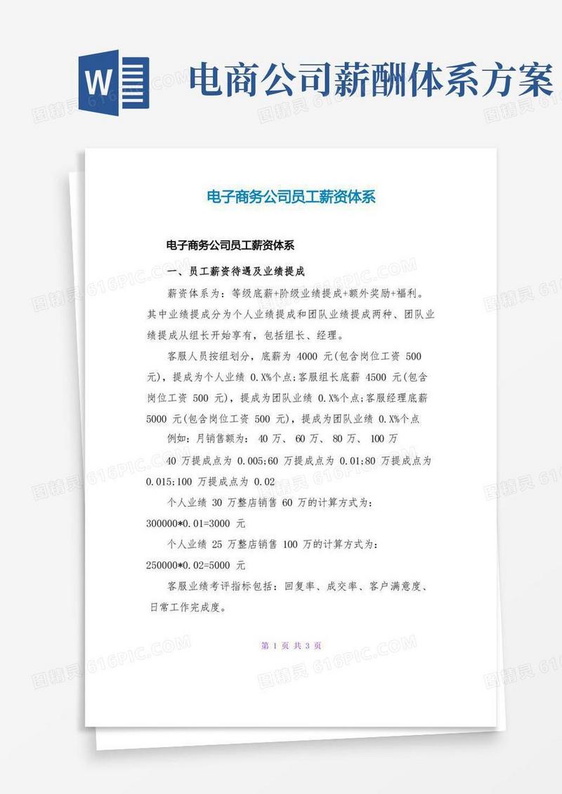 电子商务公司员工薪资体系