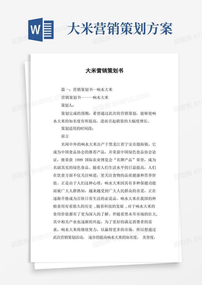 大米营销策划书[工作范文]