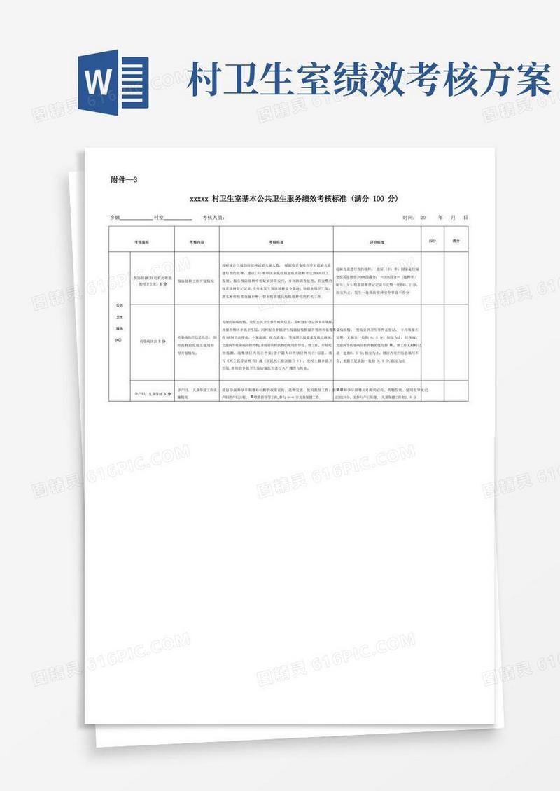 村卫生室基本公共卫生服务绩效考核标准