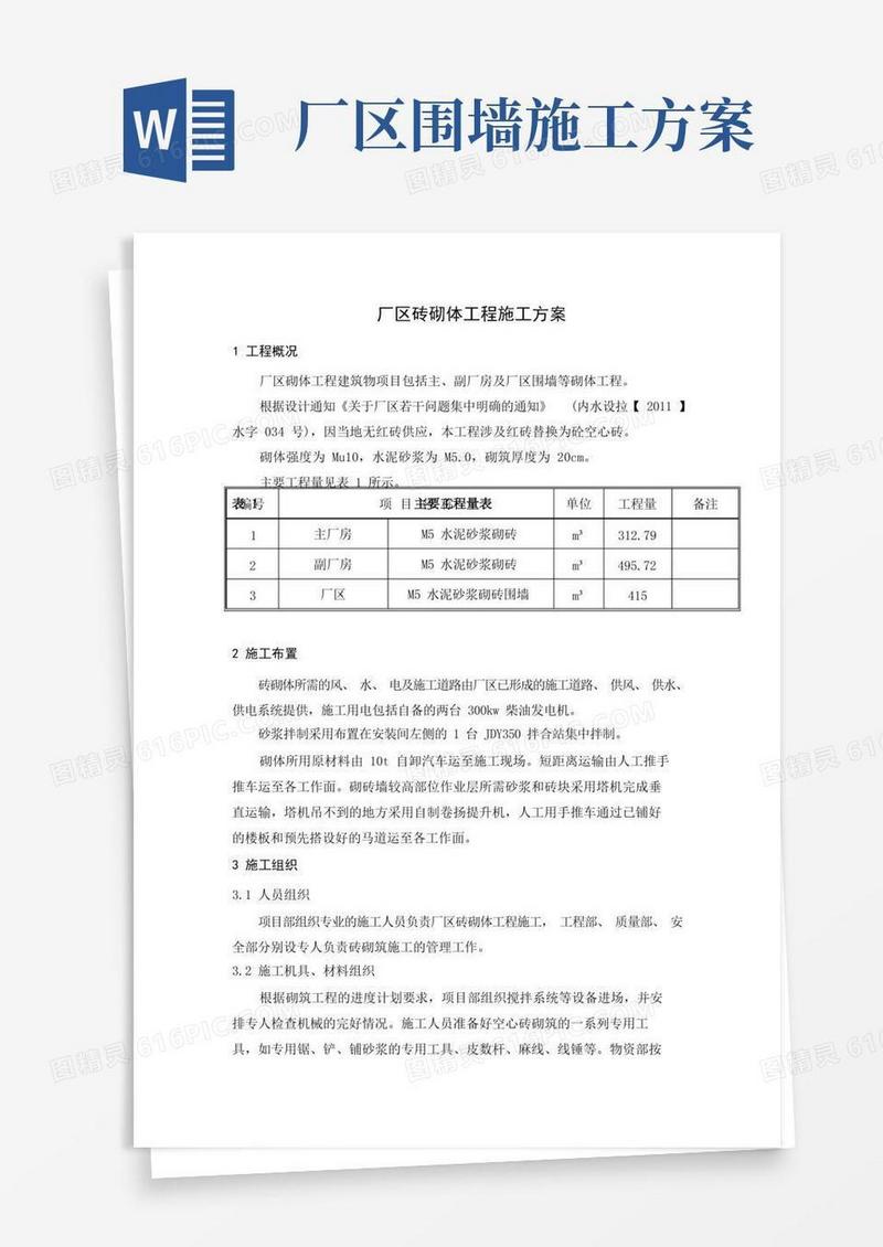 厂区砖砌体工程施工方案