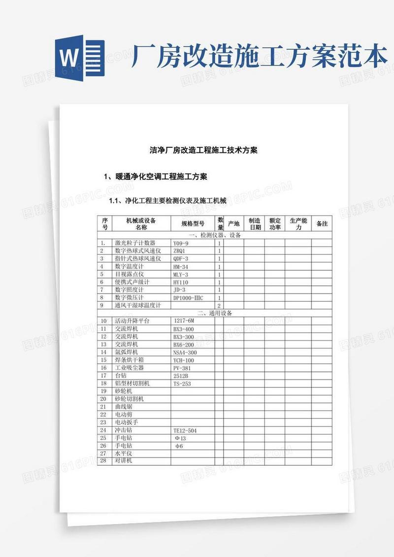 洁净厂房改造工程施工技术方案