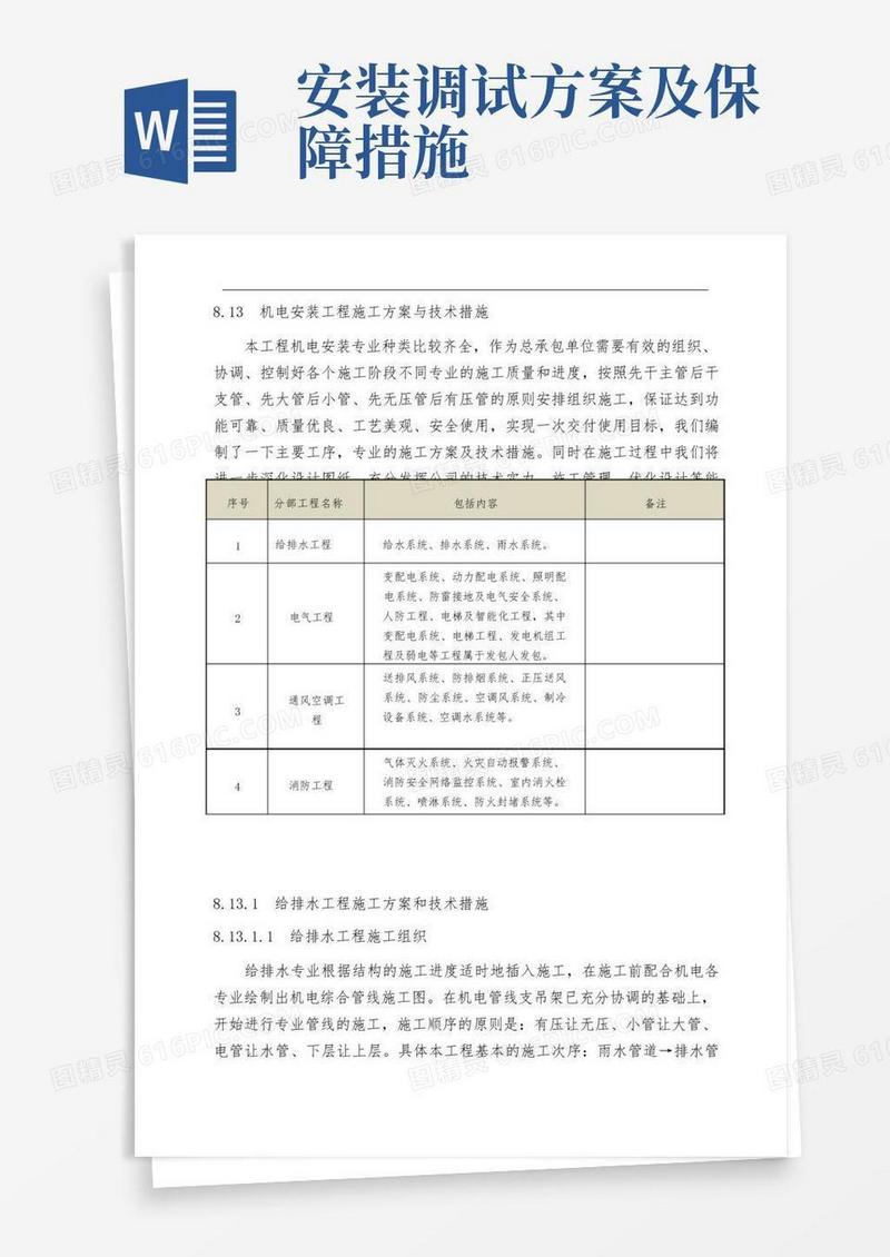 机电安装工程施工方案与技术措施含系统综合调试方案