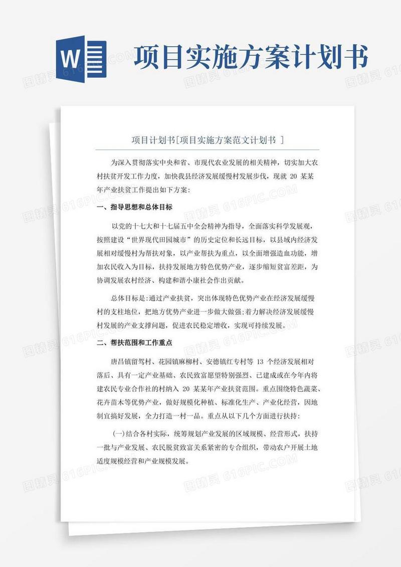 项目计划书[项目实施方案范文计划书]