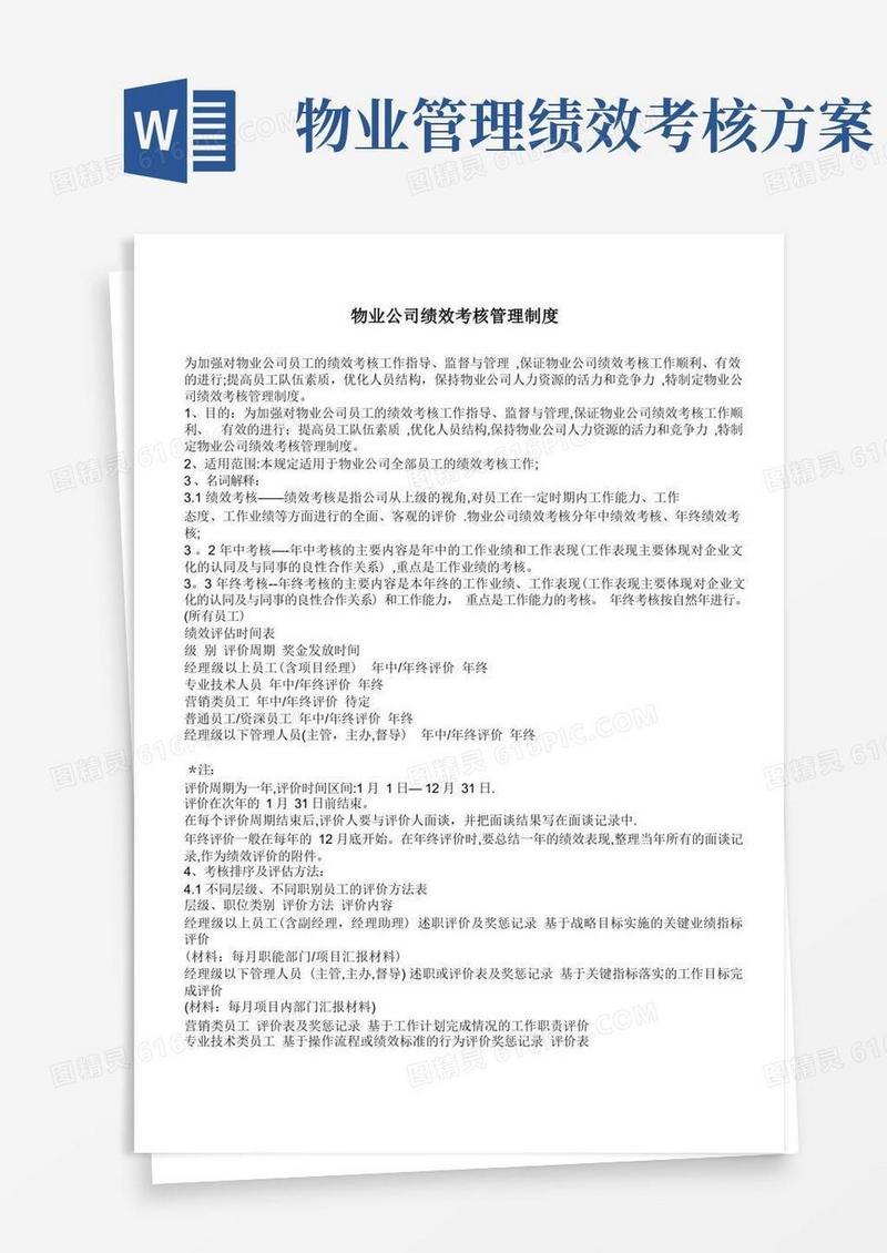 物业公司绩效考核管理制度