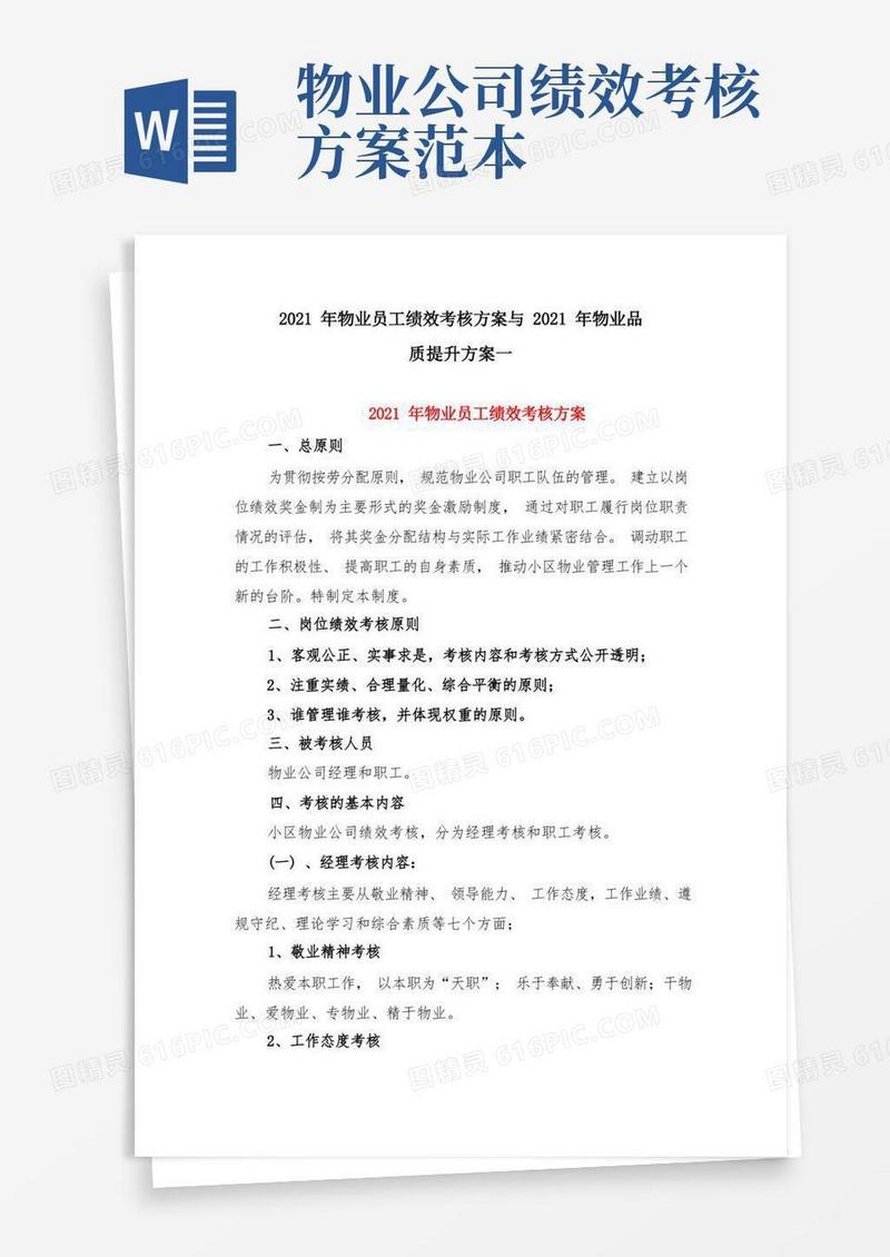 2021年物业员工绩效考核方案与2021年物业品质提升方案一