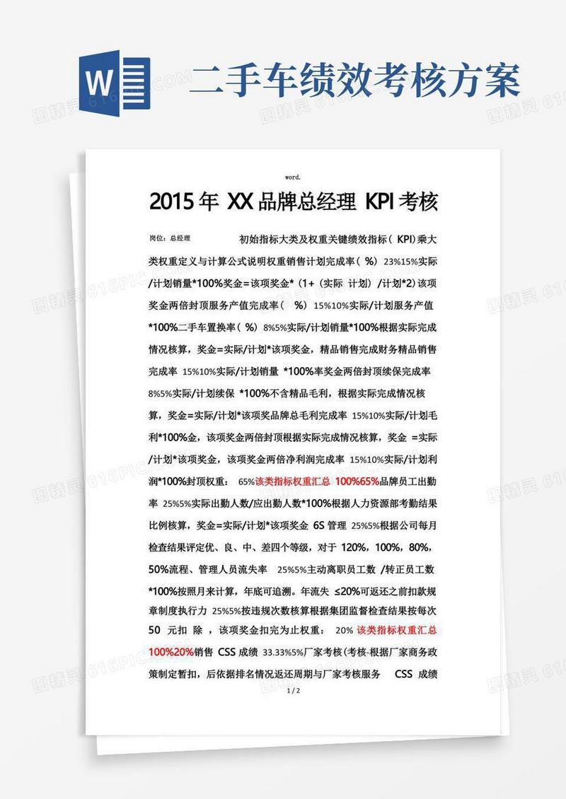 4S店总经理绩效考核方案(精选、)