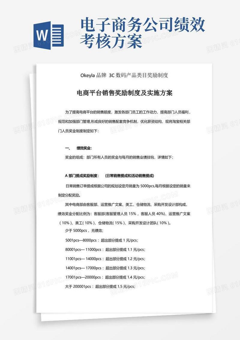 电子商务销售部绩效考核奖励制度参考方案