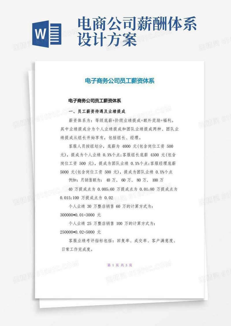 电子商务公司员工薪资体系