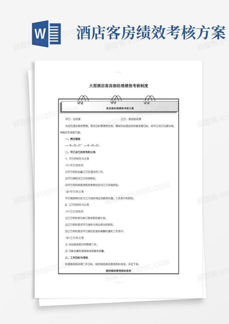 大型酒店客房部经理绩效考核制度