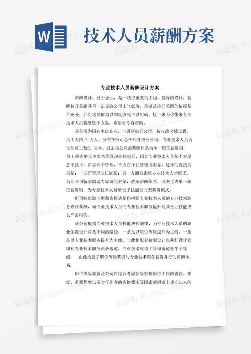 专业技术人员薪酬设计方案