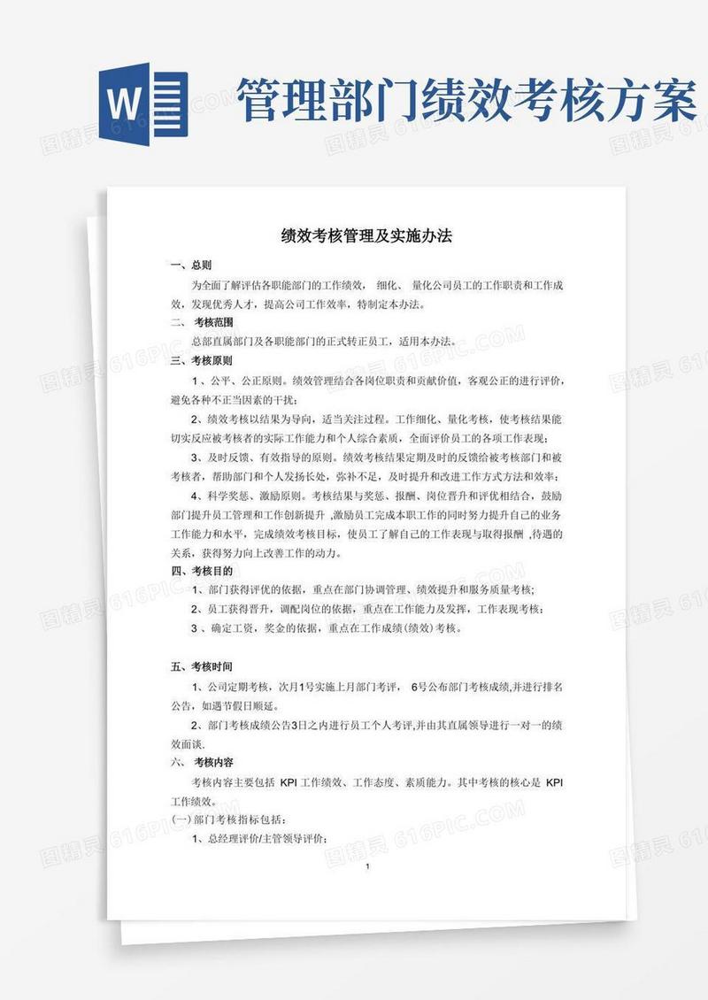 职能部门绩效考核方案
