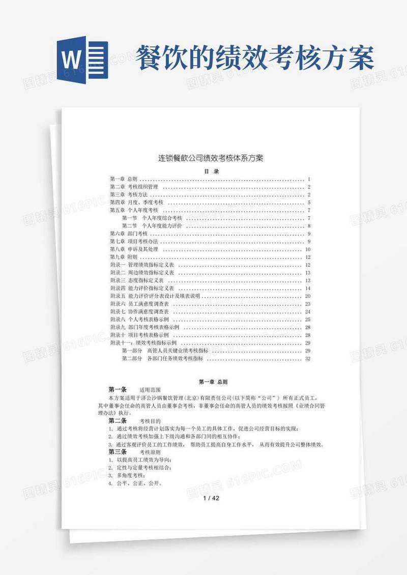 连锁餐饮公司绩效考核体系方案