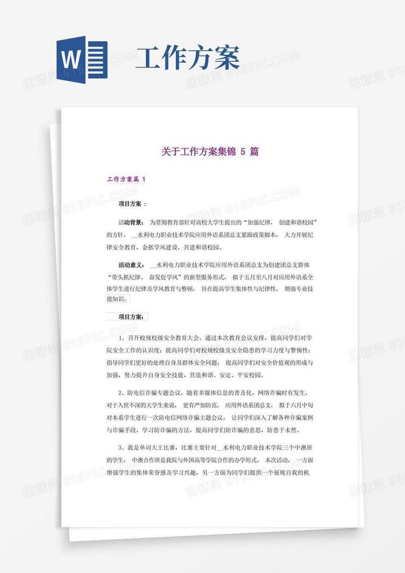 关于工作方案集锦5篇