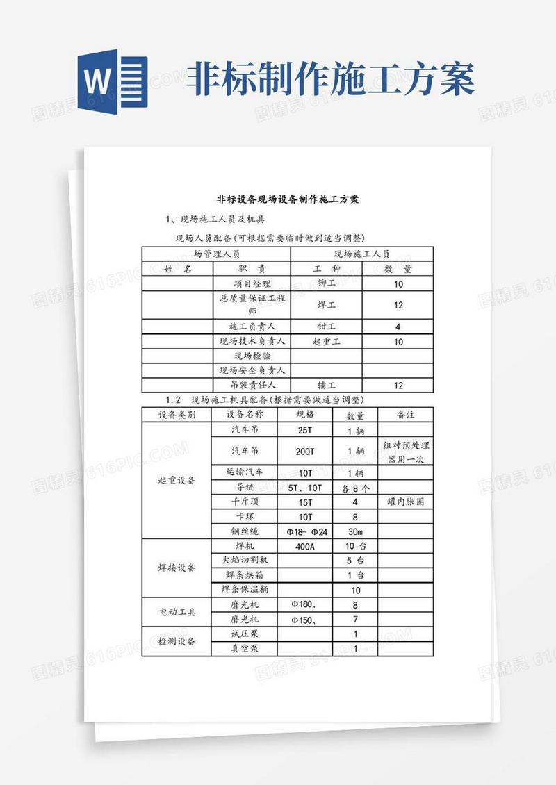 非标设备现场设备制作施工方案