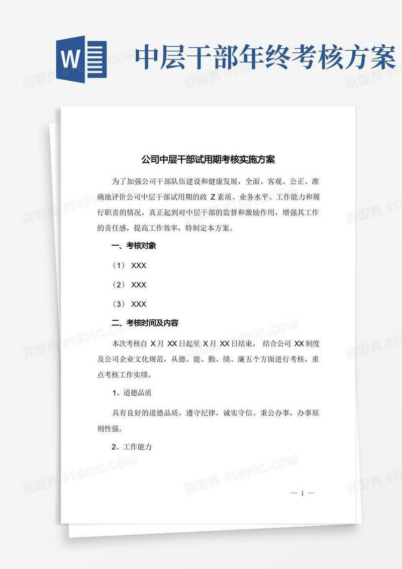 公司中层干部试用期考核实施方案