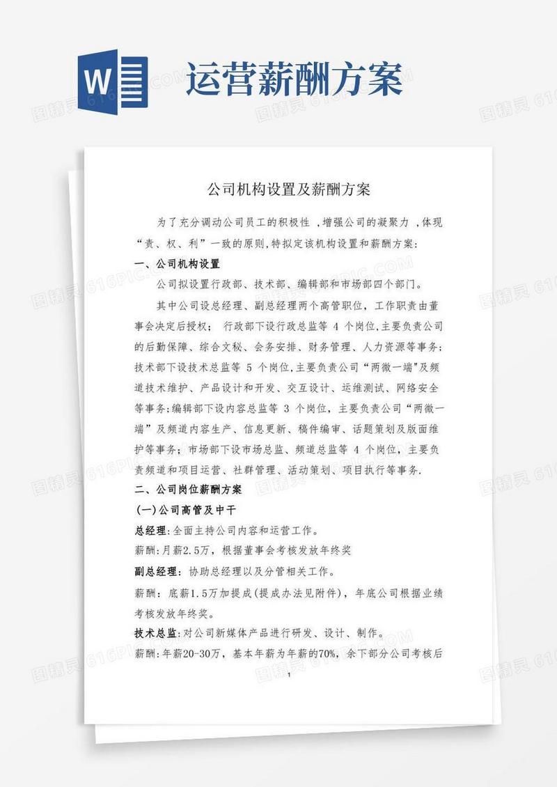 新媒体公司机构设置、薪酬方案及激励机制