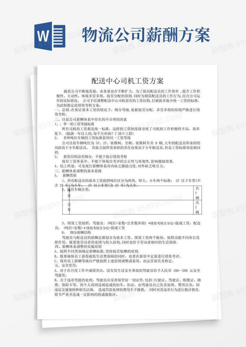 物流公司配送中心司机绩效工资方案